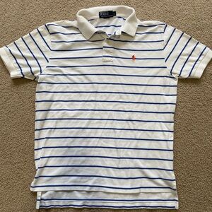 Polo by Ralph Lauren Men's Striped Polo in White and Blue